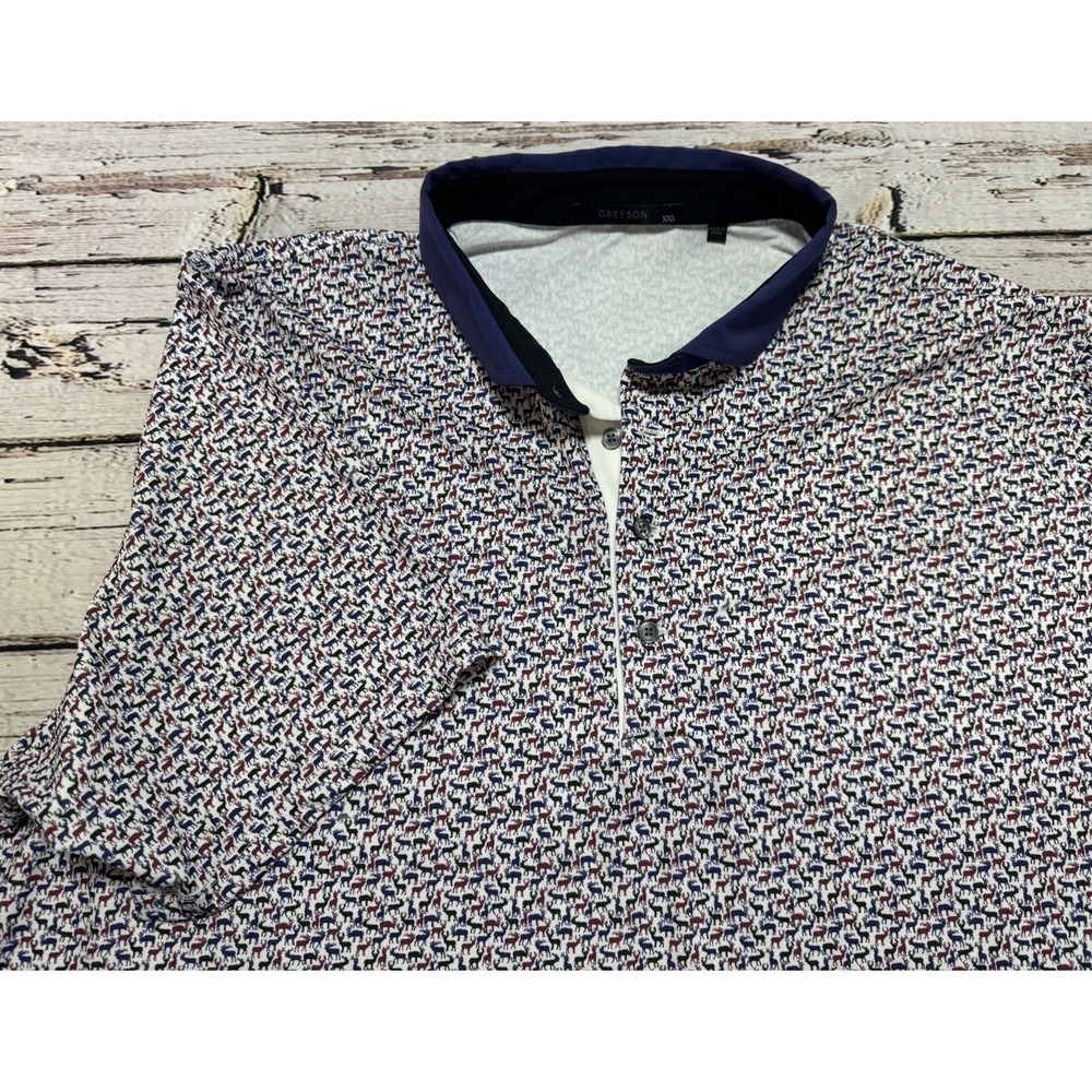 Greyson Polo Shirt Mens XXL Reindeer Print Performance Golf Short Sleeve